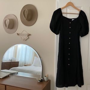 Black puff sleeve midi dress